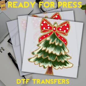 Christmas Colorful Coquette Glitter Effect Tree Dtf Transfer, Christmas Girls Ready to Press, Xmas Tree Coquette Dtf, Christmas Bow Transfer