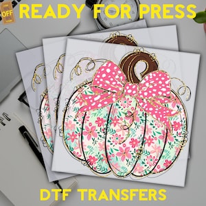 Pink Floral Christmas Pumpkin Glitter Effect Dtf, Pink Christmas Ready To Press,  Pink Bow Design Dtf Transfer, Fall Iron-On Print Dtf, Xmas