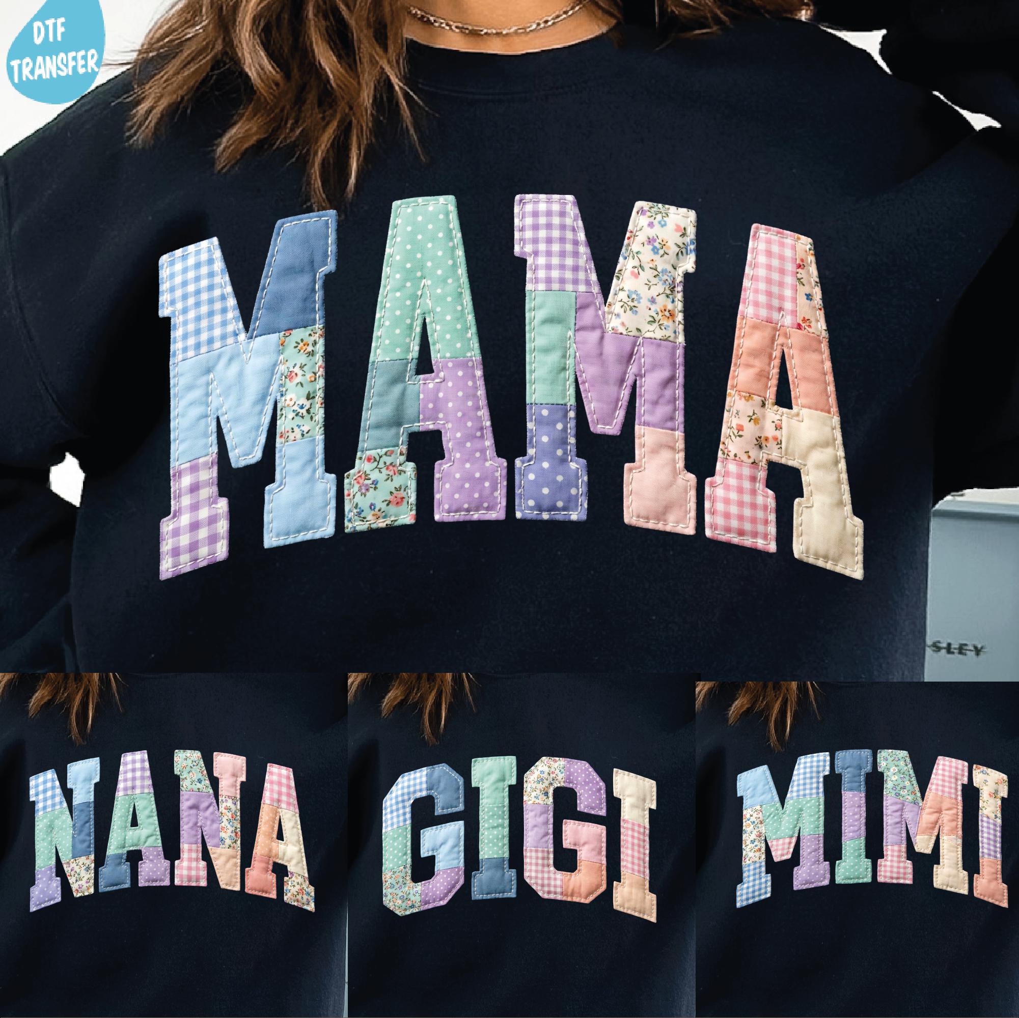 mama 3本セット Patchwork Floral Mama DTF Transfer: Nana Mimi Gigi Ready to Press