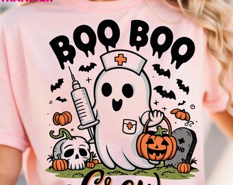 Boo Boo Crew Nurse Ghost Halloween DTF Transfer, Ready To Press