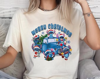 Stitch Merry Christmas Dtf Transfer, Stitch Christmas Car Ready to Press, Disney Stitch Christmas Dtf Transfer, Funny Stitch Dtf Transfer