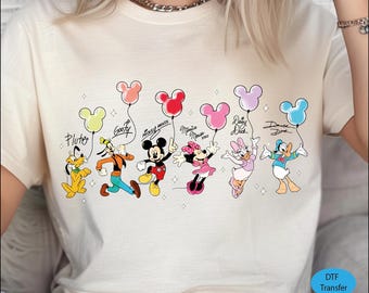 Mickey & Friends Signatures Balloons DTF Transfer, Vintage Disney Ready to Press