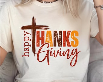 Transfert DTF Joyeux Thanksgiving, Croix chrétienne, prêt à imprimer