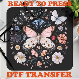 Butterfly with Flowers Dtf Transfers, Floral Pink Butterflies Ready To Press, Nature Lover Dtf Heat Press, Easy DIY Iron-On, Butterfly Lover