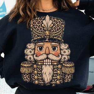 Leopard Print Nutcracker DTF Transfer, Gold Christmas Holiday Iron On, Ready to Press Apparel Design