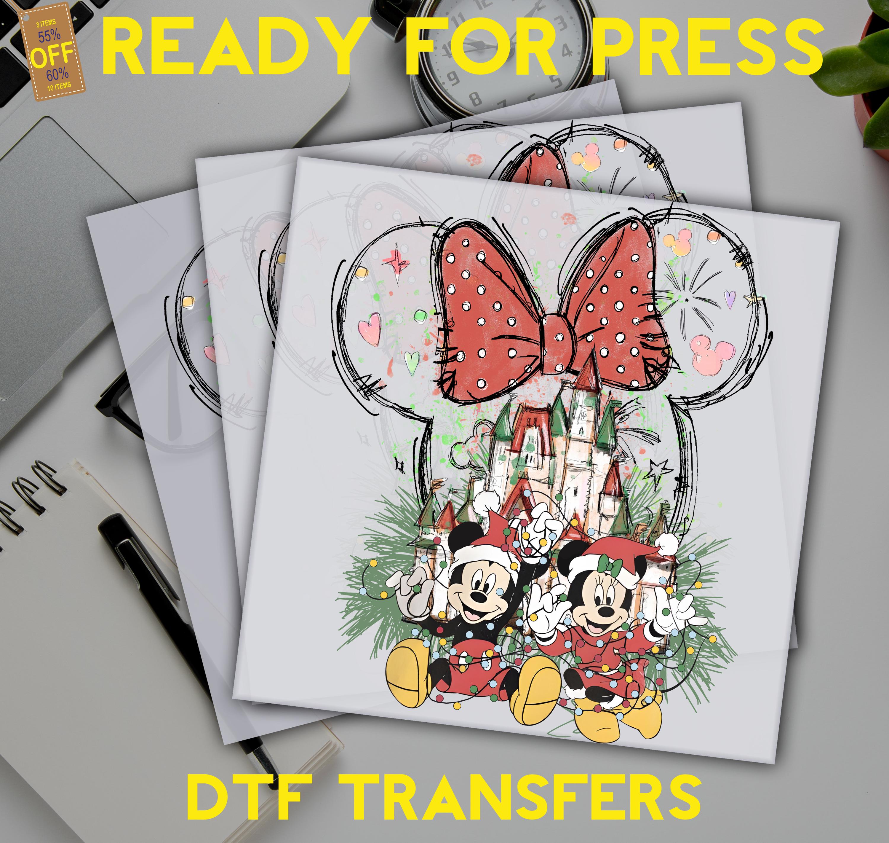 Christmas Mickey And Minnie Dtf, Heat Press, Magical Kingdom Heat Transfers, Christmas Lights Dtf, Holiday Season Dtf, Disney Trip Dtf