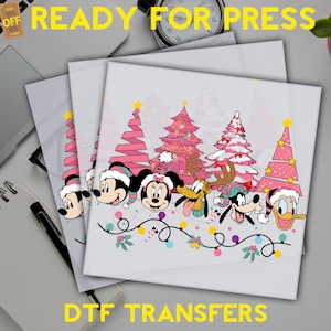 Pink Tree Christmas Mickey&Friends Ready to Press, Disney Xmas Dtf Transfer, Pink Christmas Dtf,  Pink Christmas Tree Heat Press, Pink Xmas