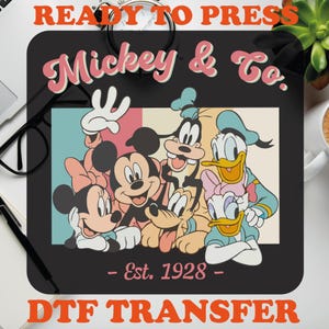 Retro Mickey & Co. DTF Transfer, Disney Est 1928, Ready to Press