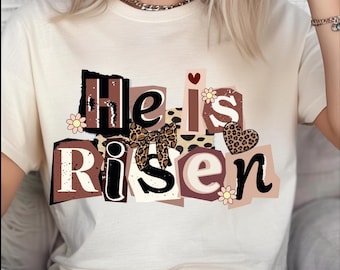 He Is Risen DTF Transfer, Christian Easter Leopard Cross Iron On (Ready to Press)