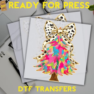 Christmas Colorful Tree Coquette Faux Glitter Dtf Transfers, Christmas Tree Coquette Ready to Press, Xmas Coquette Dtf, Christmas Bow Dtf