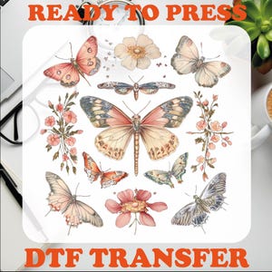 Boho Cottagecore Monarch Butterfly Dtf Transfers, Colorful Butterfly Ready To Press, Butterfly with Flowers Dtf Heat Press, Easy DIY Iron-On