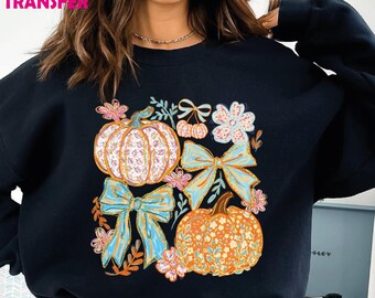 Floral Pumpkin Bow DTF - Coquette Autumn Heat Transfer