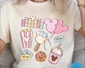 Disney Park Snacks Ready To Press, Pastel Magical Icons DTF Transfer, Mickey Balloons Popcorn Ice Cream Heat Press Transfer