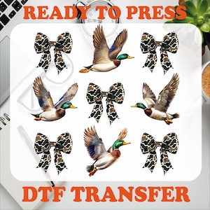 Camo Duck Silhouette DTF Transfer, Old School Camo Bow Ready to Press, Coquette Bow with Ducks DTF Transfer, Duck Hunting Heat Press Dtf