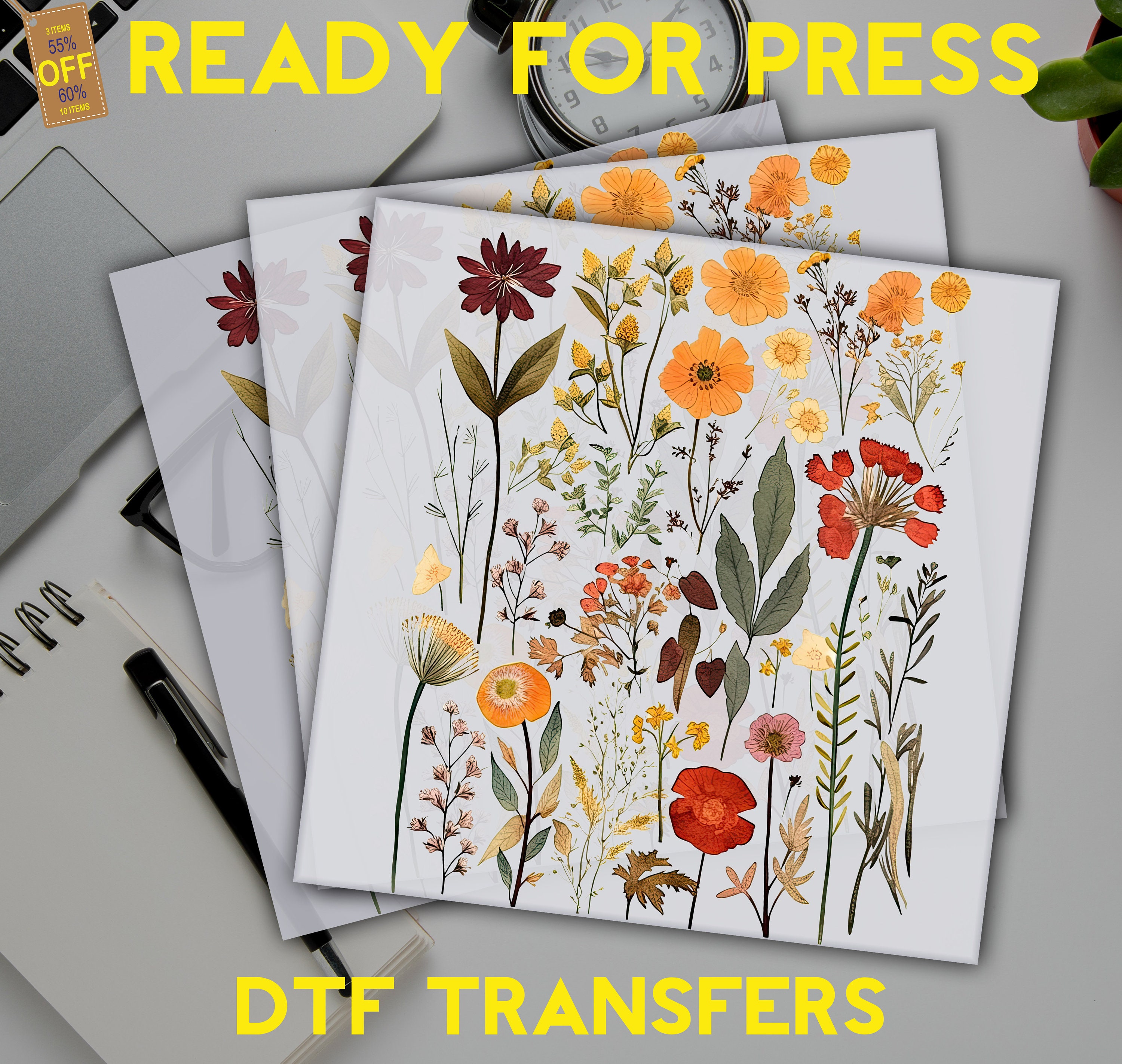 Retro Ready To Press, Groovy Wildflower Design, Heat Press Transfer, Full Color, T-shirt Transfers, Designs for Mama, Retro Wildflower DTF