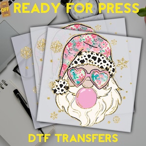 Colorful Glitter Effect Christmas Pink Santa Dtf, Girls Winter Ready To Press, Pink Santa Transfer, Pink Santa Dtf, Funny Santa Claus Dtf