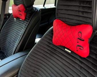 Juego de 2 almohadas cervicales de cuero personalizadas para coche – Cojines personalizados para reposacabezas de cualquier vehículo, accesorios de lujo para el interior del automóvil