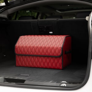 車用オーガナイザー - レザー製自動車収納バッグ - トランクオーガナイザー - 車用収納 - 頑丈なカーゴ収納ボックス