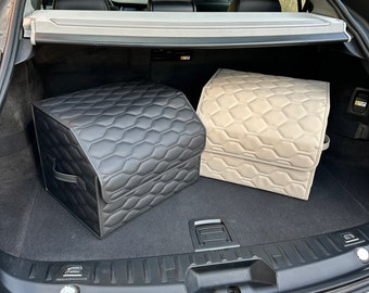 Custom Leather Car Trunk Organizer – Handmade Luxury Cargo Storage Box, Personalized Auto Trunk Bag