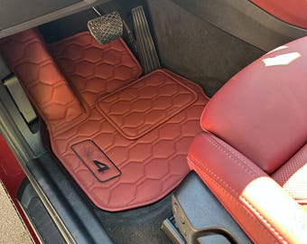 Custom Car Floor Mats Fit For 95% All Weather Diamond Luxury Leather Carpet, Waterproof Non-Slip Automotive Floor Mats Full Coverage Protection Floor Liners Personalized Black Red