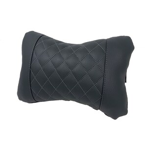 May include: A gray quilted neck pillow with a diamond pattern. The pillow is designed to provide support and comfort for the neck while sitting or driving.