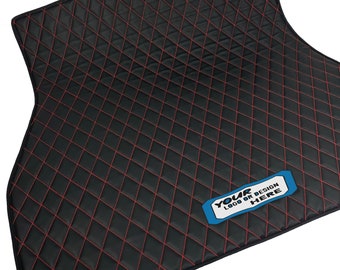 Custom Made Fitted Car Boot Liner Base Trunk Mat - Black With Red Stitching - Eco Leather Mat