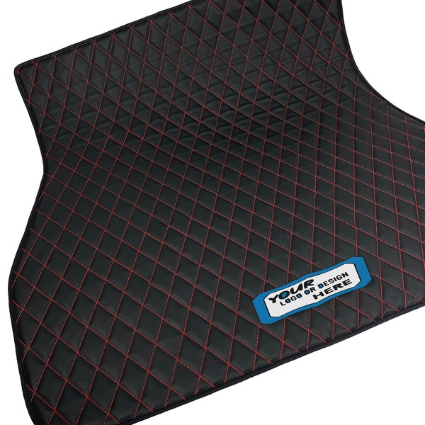 Custom Made Fitted Car Boot Liner Base Trunk Mat - Black With Red Stitching - Eco Leather Mat