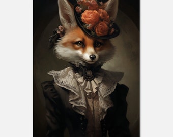 Fox, Lady, Portret, Wiktoriański, Gotycki, Ciemny, Malarstwo, Sztuka, Wydruk, Plakat