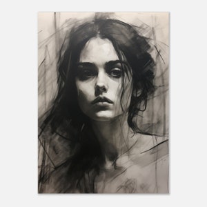 Woman, Girl, Charcoal, Drawing, Sketch, Art Poster Print Canvas