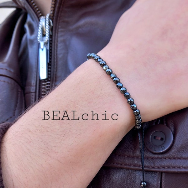 Bracelet en pierre naturelle hématite pour homme ou femme, tendance à la mode