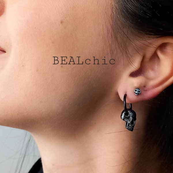 Boucle d'oreille créole tête de mort, puce crane, tendance a la mode homme/femme