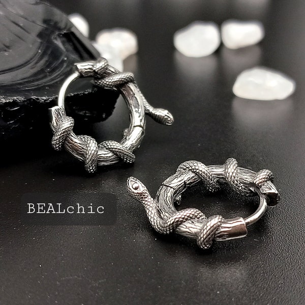 Boucle d'oreille créole serpent en acier inoxydable tendance homme/femme - bijou minimaliste - idée cadeau d'anniversaire