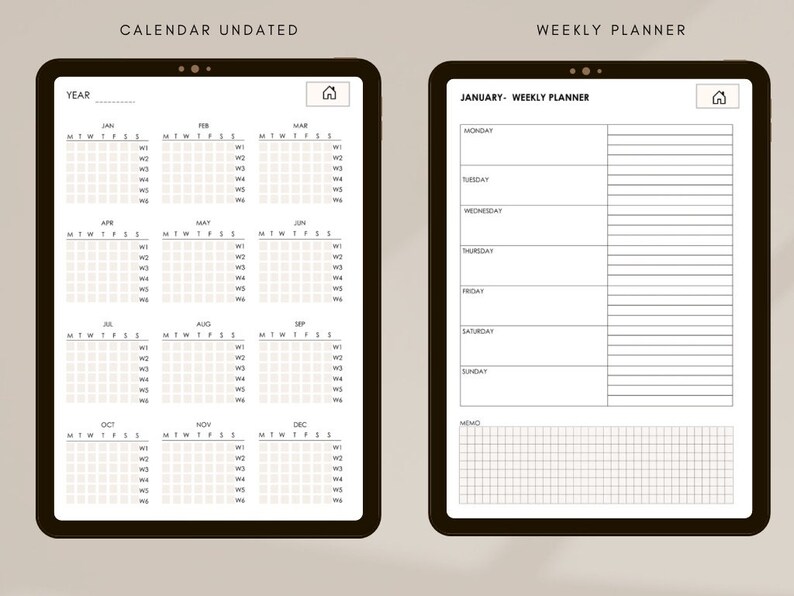Digital Planner iPad Goodnotes Undated Notability 2024 2025 Calendar