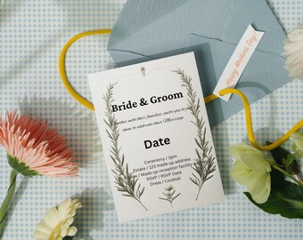 Invitación de boda Rosemary Elegance: diseño natural minimalista para un día sofisticado