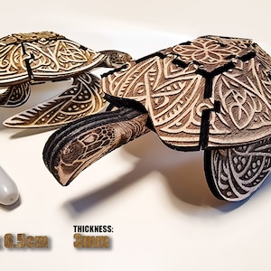 Sculpture 3D tortue de mer à découper en bois (3 mm d'épaisseur) pouvant servir de petit porte-bijoux (la partie supérieure n'est pas fixe)