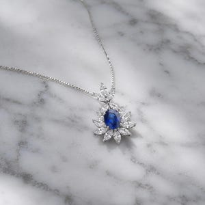 Lab Created Sapphire Pendant - 925 Sterling Silver for Women, Wedding Anniversary Gift