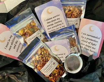 Protection Tea Set, Loose Leaf Decaf Pumpkin Pie Herbal Blend, Energy Cleansing, Tea Lovers Gift, Herbal Tea Sampler, Mindfulness Gift