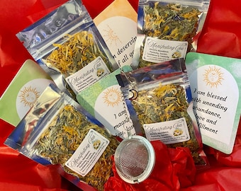 Manifesting Herbal Tea Blend: Energizing Loose Leaf Tea with Affirmation Card