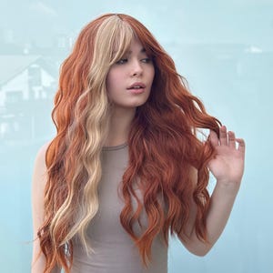 Blonde Ginger Wig with Bangs Orange Copper Wig with Bangs Long Wavy Auburn Wig Cosplay Wig Party Hair Costume Party Accessory Wigs