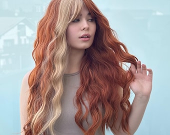 Blonde Ginger Wig with Bangs Orange Copper Wig with Bangs Long Wavy Auburn Wig Cosplay Wig Party Hair Costume Party Accessory Wigs