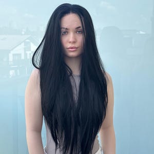 女性用ブラックレースフロントウィッグ | 女性用高級ウィッグ | コスプレウィッグ、ナチュラルブラックウィッグストレートウィッグドラッグクイーンウィッグハロウィンコスチュームウィッグ