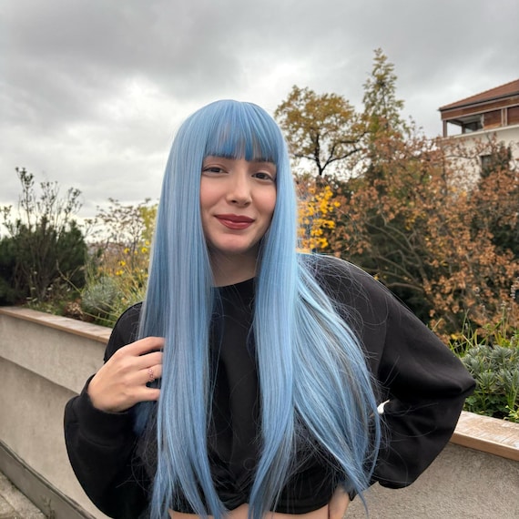 Turquoise Purple Dark Grey Wig Costume Cosplay Long Curly Teal Blue Purple Two Tone Cosplay Ombre Wig  main image 4