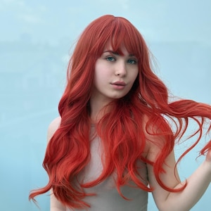 Long Wavy Ginger Red Wig with Bangs Jessica Rabbit Cosplay Wig Movie Character Wigs Halloween Wig Red Wig Hot Reg Wig