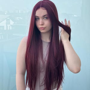 Burgundy Red Lace Front Wig Cosplay Halloween Wig Drag Queen Wigs Wine Red Straight Lace Wig