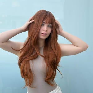Auburn Ginger Wig with Bangs Merida Cosplay Wig Halloween Wig Copper Wig with Bangs Wig for Women