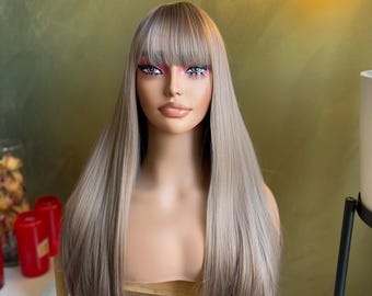Golden Blonde Wig with Bangs | Cosplay Wigs | Honey Blonde Natural Wig with Bangs 26 inches
