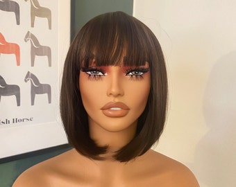 Bob Wig, Wig with Bangs , Lace Front Wig , Short Wig