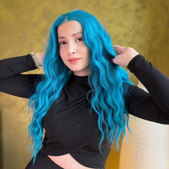 TURQUOISE FRONTAL WIG Amazon.com : Ubetta Aqua Blue Lace Front Wigs Human Hair  main image 3