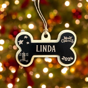Personalized Christmas Pet Ornament, Dog Bone Ornament, Pet Memorial Ornament, First Christmas Ornament, Wood, Handmade Gift, Your Dogs Name