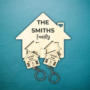 Personalized First Home Key Holder Gift, Couples Wooden Keyring Gift Set, New House Gift, Anniversary Gift Idea, His and Hers Keyrings Gift
